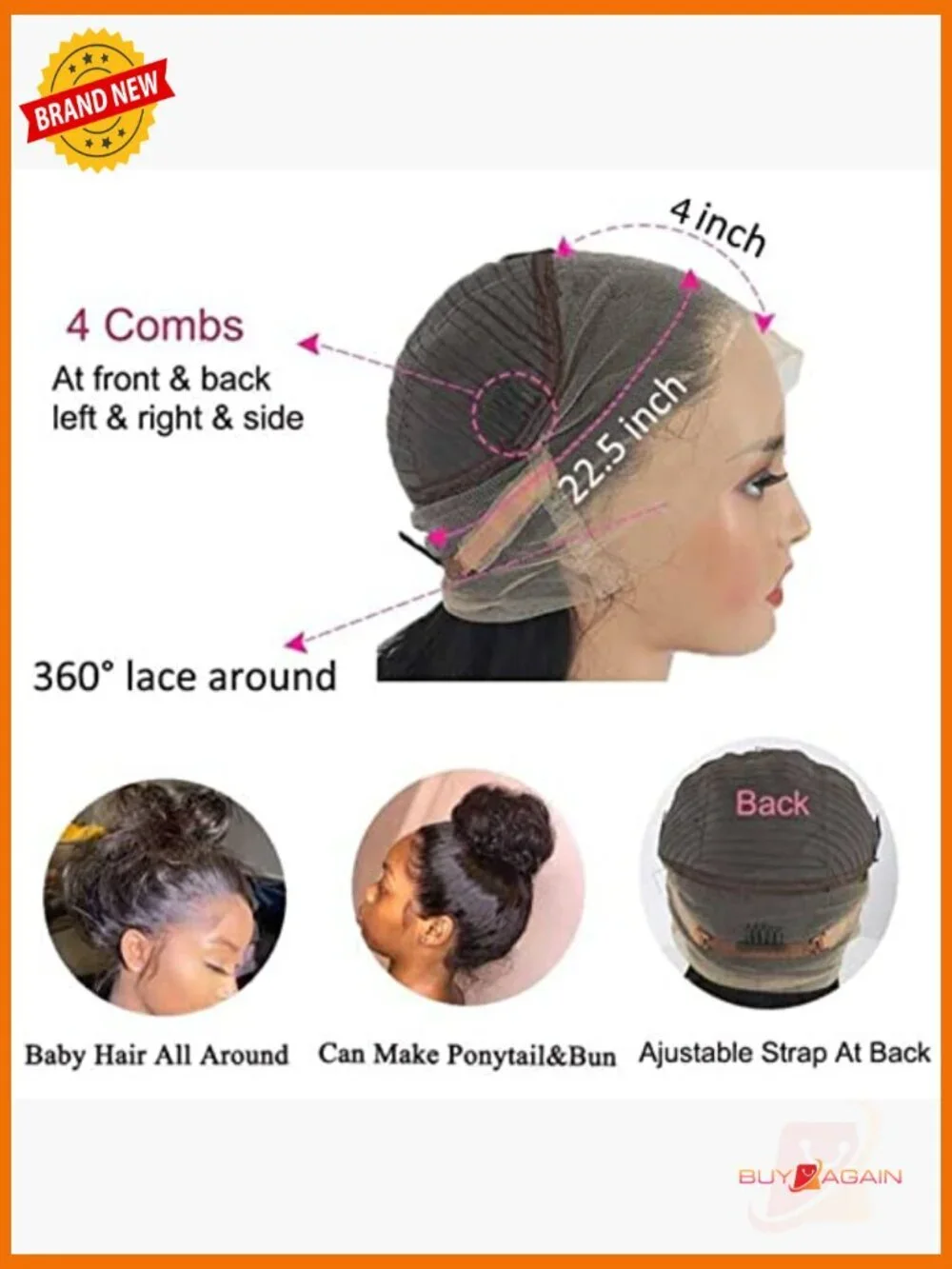 360 Lace Front Human Hair Wig Pre Plucked Transparent Lace 150% Density 12 Inch